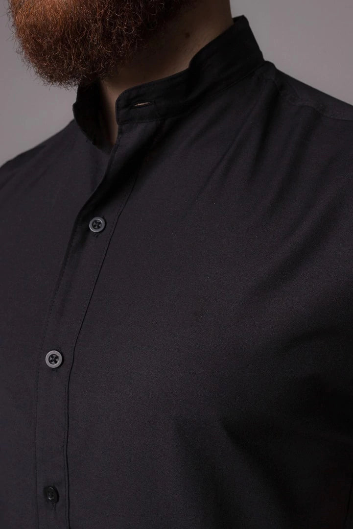 Camisa Algodão Gola Padre Preta
