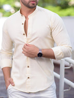 Camisa Slim Fit Linho Flamê Amarela - Gola Padre