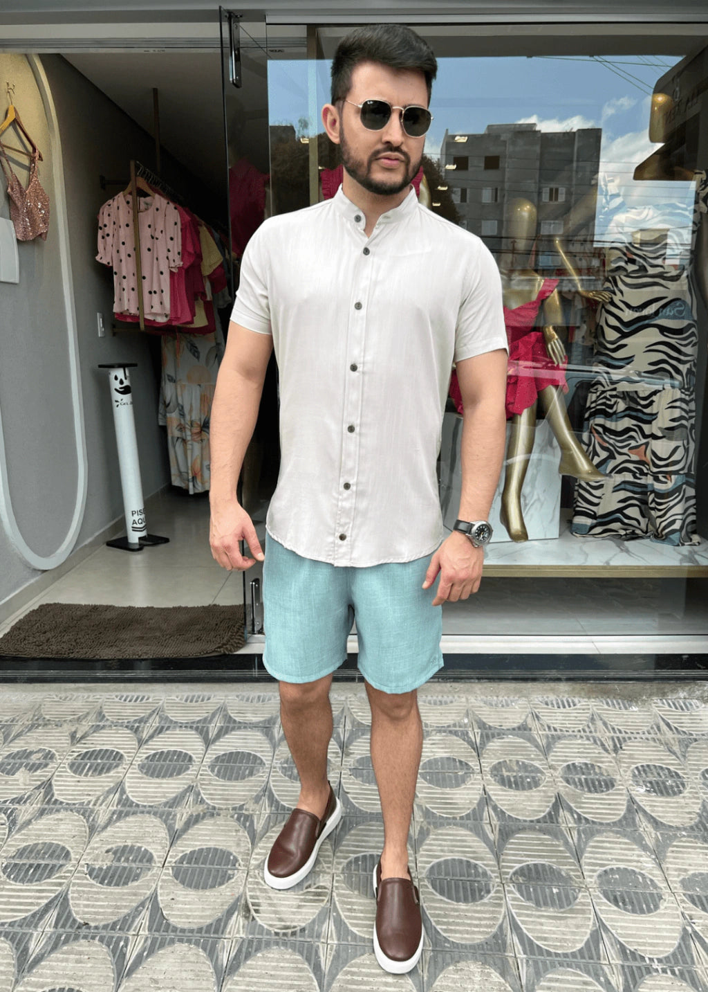 CAMISA GOLA PADRE VISCOLINHO SLIM BEGE