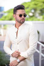 Camisa Slim Fit Linho Flamê Amarela - Gola Padre