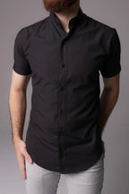 Camisa Algodão Gola Padre Preta