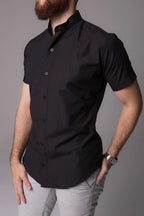 Camisa Algodão Gola Padre Preta