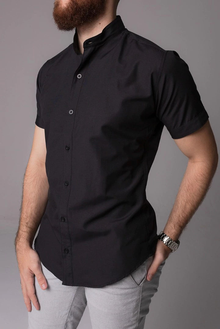 Camisa Algodão Gola Padre Preta