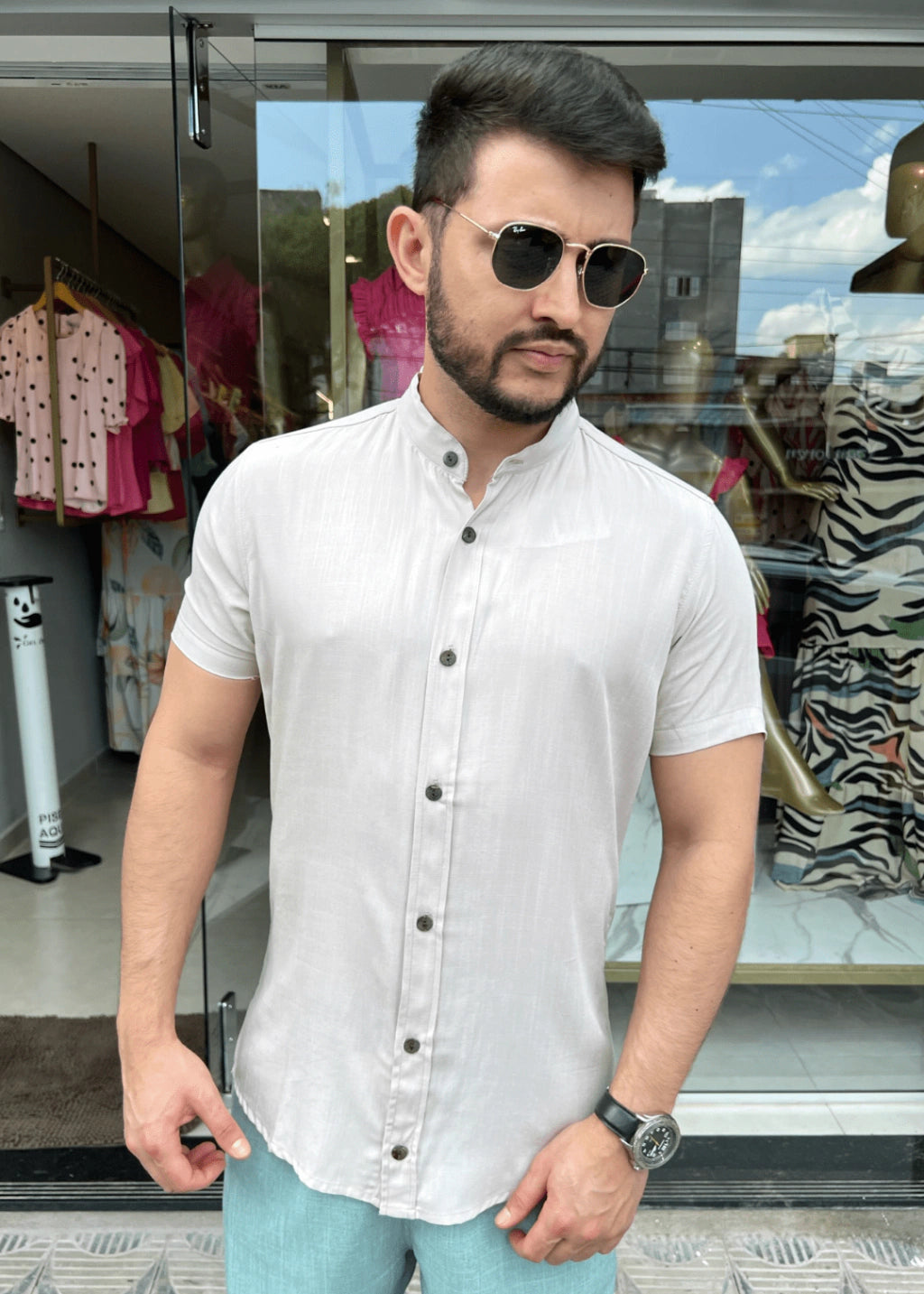 CAMISA GOLA PADRE VISCOLINHO SLIM BEGE