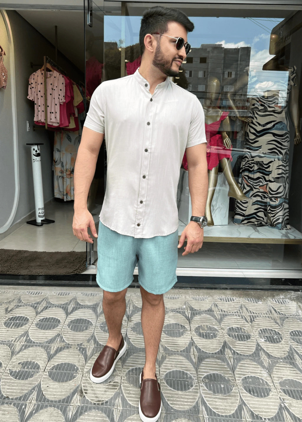 CAMISA GOLA PADRE VISCOLINHO SLIM BEGE