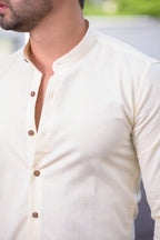 Camisa Slim Fit Linho Flamê Amarela - Gola Padre