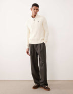 Suéter Polo Ralph Driver Icon Knit com meio zíper em algodão na cor creme.