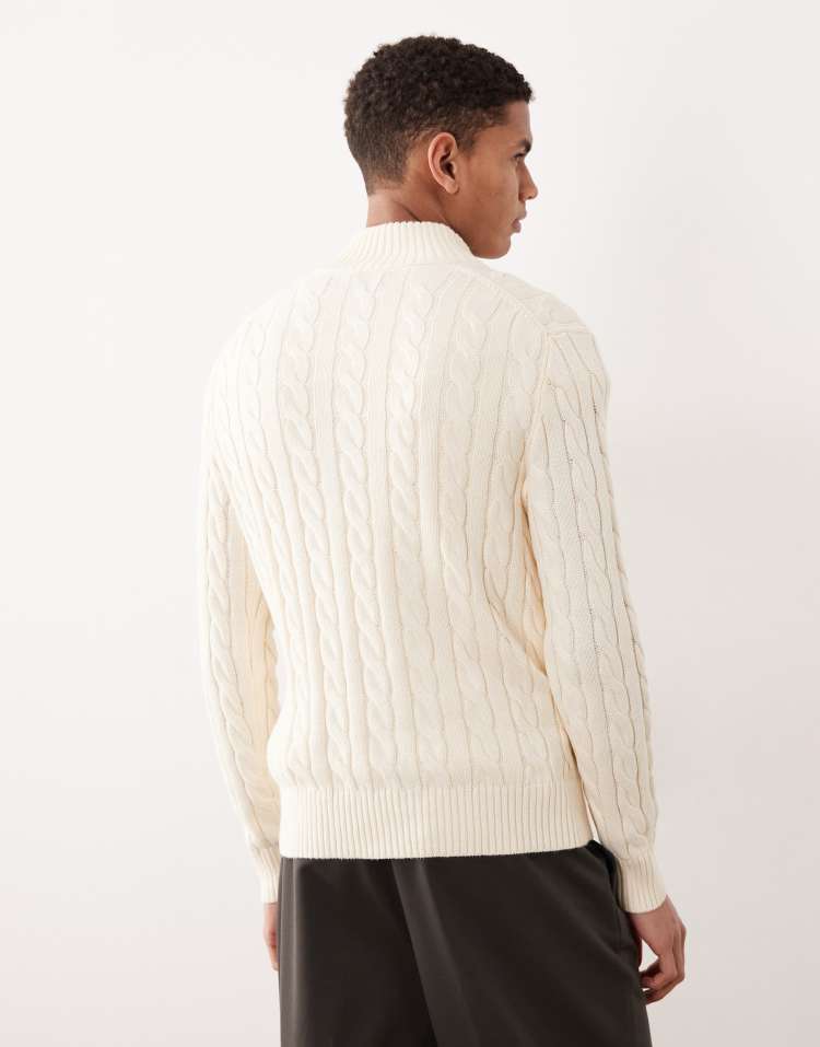 Suéter Polo Ralph Driver Icon Knit com meio zíper em algodão na cor creme.