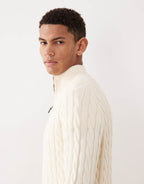 Suéter Polo Ralph Driver Icon Knit com meio zíper em algodão na cor creme.